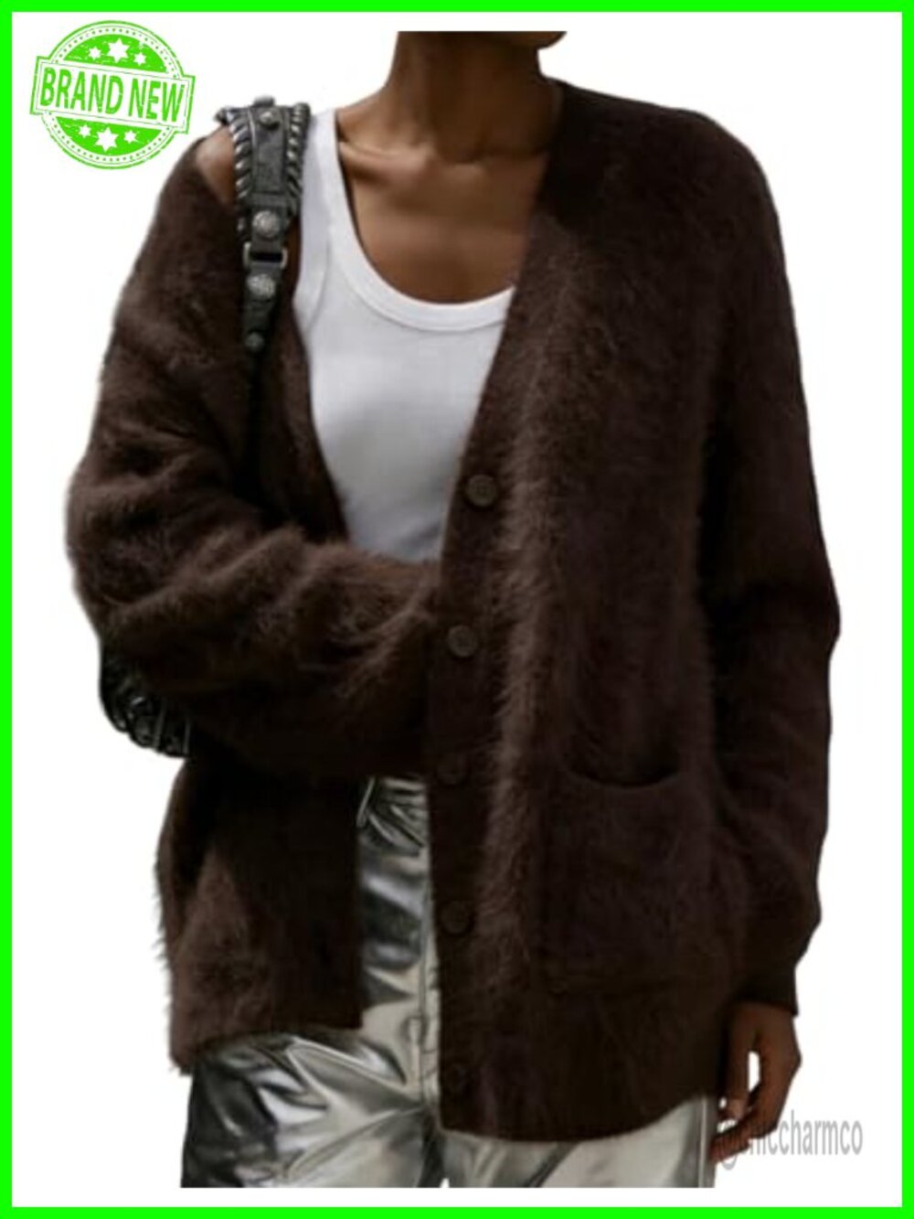 Fuzzy Button Up Cardigan Oversized V Neck Plush Sweater